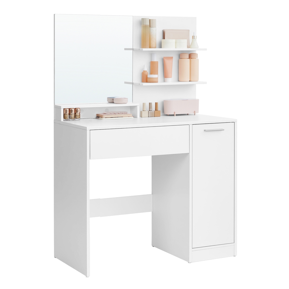 VASAGLE Schminktisch mit Ablagen und Schublade Weiß B34RDT119W01
