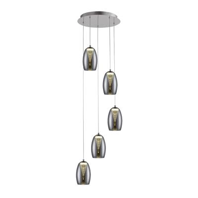 BRILLIANT Pendelleuchte "Metropolis", grau (chrom, rauchglas), 5, Ø 33cm H: 180cm, 1 Stk., Leuchten, LED Hängelampe 5flg chrom/rauchglas easyDim, Pendelleuchte