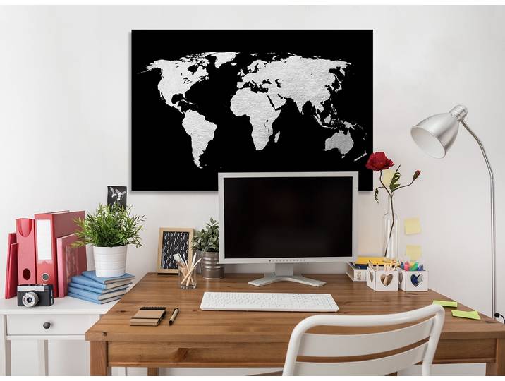 Acrylglasbild GOODPRODUCT Weltkarte - Acrylbilder mit Blattsilber veredelt , silber (farbe bild(er): silber), B:40cm H:30cm, Bilder, Acrylglasbild, Silberveredelung, Handgearbeitet, Gerahmt, Edel