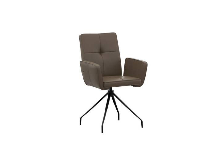 Moderano Armlehnstuhl, Grau, Metall, Echtleder, Semi-Anilinleder, Rundrohr, 65x91x58 cm, Lederauswahl, Esszimmer, Stühle, Esszimmerstühle, Armlehnenstühle
