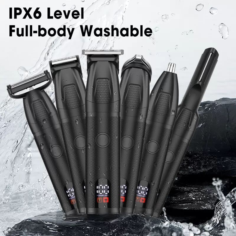 INF Multifunktionaler Haarschneider - 6-in-1 Wasserdichtes Pflegeset mit Ladestation Schwarz