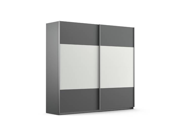 Schwebetürenschrank, Holzwerkstoff, Grau Metallic & Weißglas, 226×210×62 cm, 2 Türen, Modern, Rauch