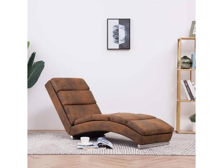 Promo 2026  Chaise longue 155x51x71 cm - Transat de salon Marron Similicuir daim 2136