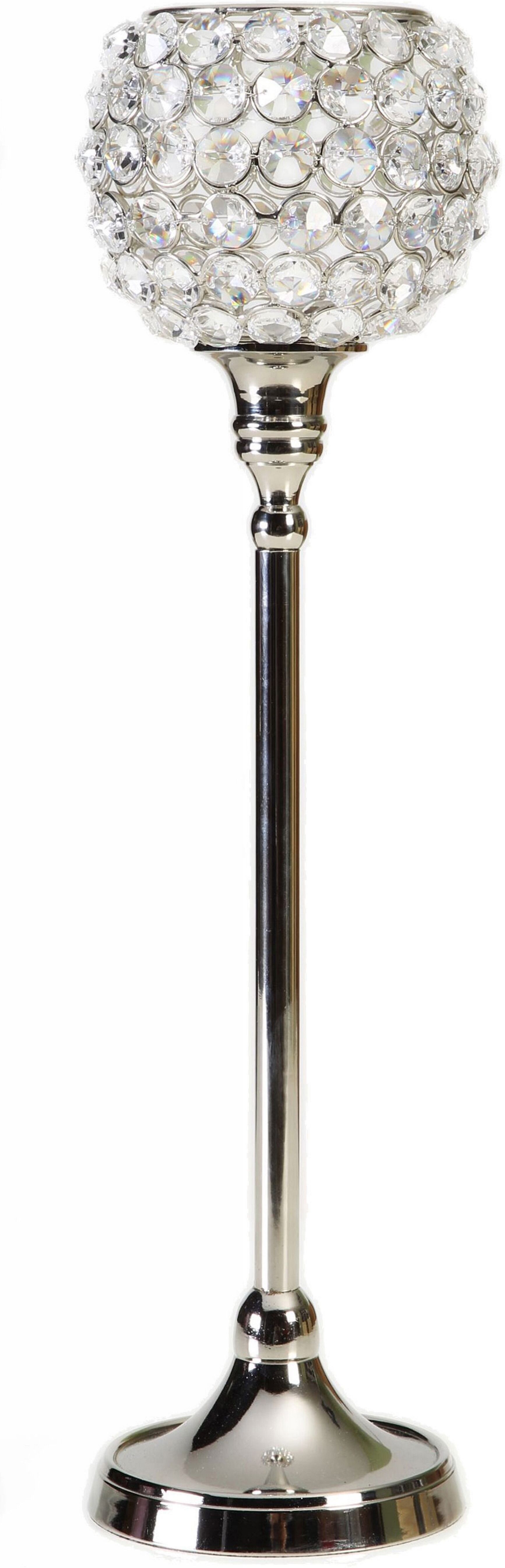 Kerzenständer GOODPRODUCT "Kristall", silber (silberfarben), H:32cm Ø:11cm, Aluminium, Glas, Kerzenhalter, Kerzenständer silberfarben B/H/T: 32cm
