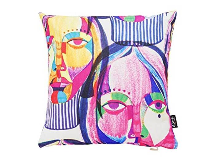 DONE Velour Print Kissenhülle Women Faces 45x45cm hochwertigen Digitalprint feiner Velour Stoff weich anschmiegsam Reisverschluss
