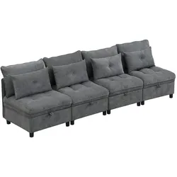 MODFU Kombinationssofa Chenille Antique Gray, 4-Sitzer modular mit Stauraum und Schlaffunktion