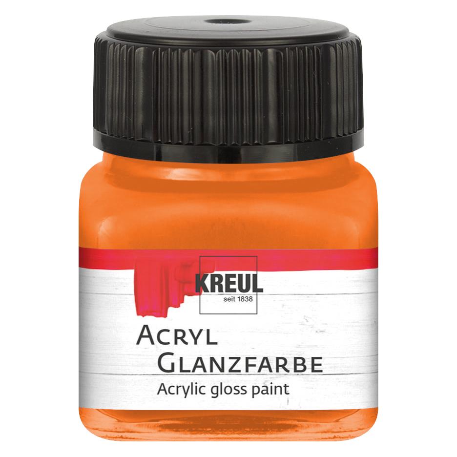 Kreul 79224 - Acryl Glanzfarbe, 20 ml Glas in orange, glänzend-glatte Acrylfarbe zum Anmalen und Bas (20 ml) (79224)