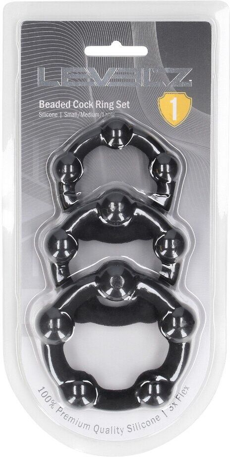 Levelz Ensemble de 3 cockrings en silicone perlé - S/M/L - Noir