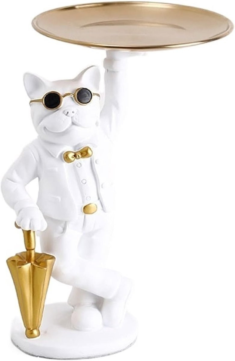 Wit Bulldog Beeldje - Creatief Hond Sculptuur voor Woonkamer Decoratie