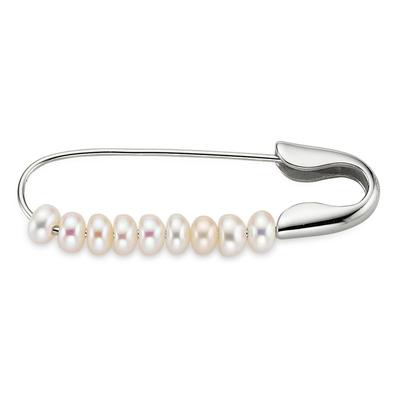 Anstecknadel "Schmuck Geschenk Brosche Sicherheitsnadel mit Muschelkernperlen", weiß (silberfarben, weiß), ANISTON JEWELRY & WATCHES, Broschen, Damen, Perlen, Silber 925 (Sterlingsilber)