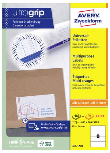 Avery-Zweckform 3427-200 Universal-Etiketten 105 x 74mm Papier Weiß 1760 St. Permanent haftend Farblaserdrucker