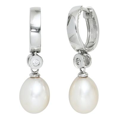 Perlenohrringe JOBO, silber (silber 925), Ohrringe, Damen, Perlen Silber 925 (Sterlingsilber), Perlen, Silber 925 (Sterlingsilber), 925 Silber mit Süßwasser-Zuchtperlen und Zirkonia