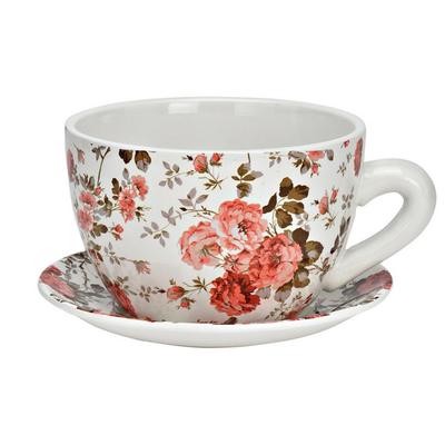 Blumentopf Pflanztasse "Blumen" aus Keramik mittel