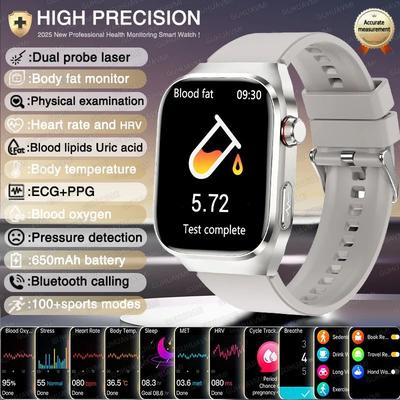 2026 AI Health Smart Watch AMOLED Bluetooth Call Fitness Tracker With ECG & Wellness Monitoring silver scientific Diagnosis