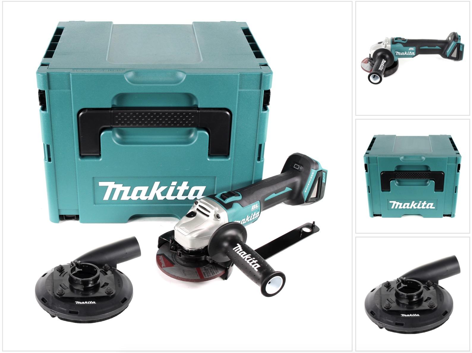 Makita DGA 504 ZJ Akku Winkelschleifer 18V 125mm Brushless Solo + Absaughaube + Makpac - ohne Akku, ohne Ladegerät