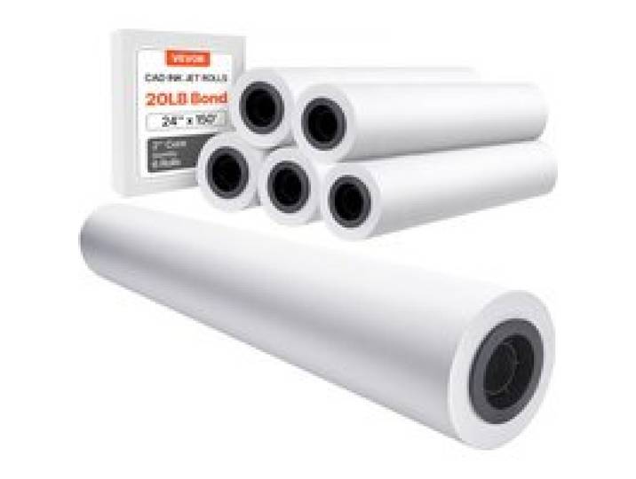 VEVOR Großformatpapier Plotterpapier 45,7 m x 61 cm 6 Rollen CAD-Bond-Rollen mit 50,8 mm Kern, Zeichenrollen für CAD-Zeichnungen, technische Pläne, GIS-Karten und Architekturentwürfe