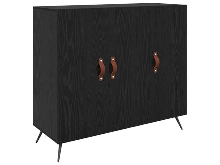 Sideboard Schwarz Eichen-Optik 89,5 x 34 x 80 cm Holzwerkstoff mit Tueren Rechteckig, Tueren mit Ledergriffen, konische Beine, robust, pflegeleicht
