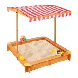 Relaxdays Sandkasten mit Dach Weiß,Hellbraun,Rot