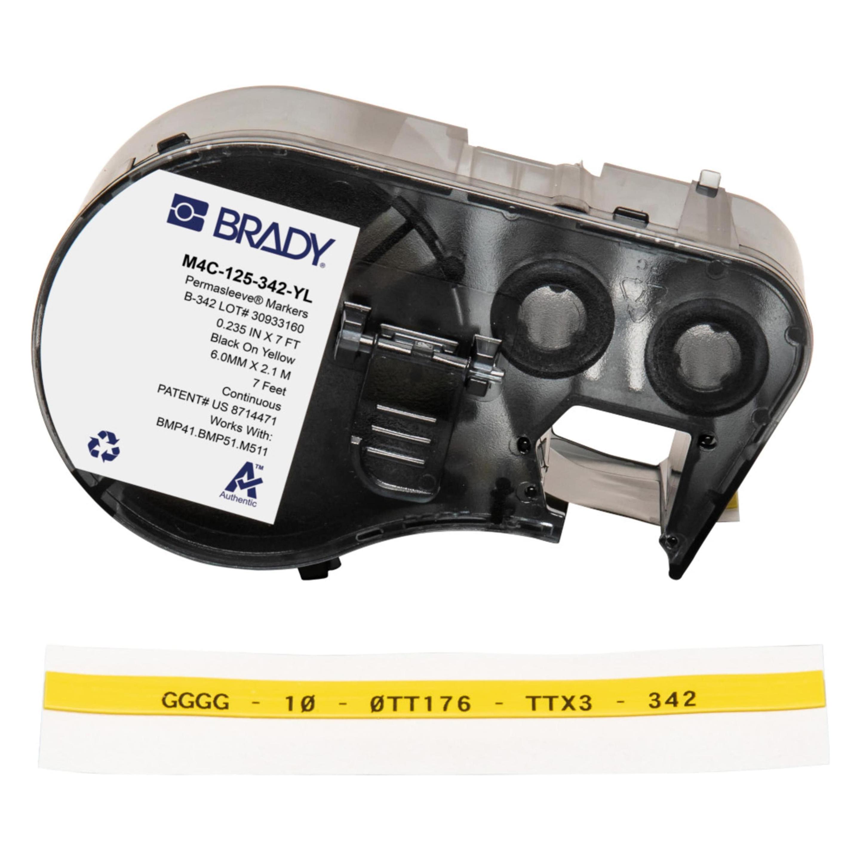 Brady M4C-125-342-YL, Permasleeve, wärmeschrumpfendes Polyolefin, Schwarz auf Gelb, 5.97 mm x 2.13 (M4C-125-342-YL)