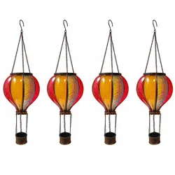 Solarleuchte Hängelampe Solar Deko Heißluftballon mit Flammeneffekt Außen LED Gartenleuchte mehrfarbig, Kunststoff, LED warmweiß,ØxH 14x47cm, 4er Set