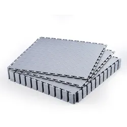 VEVOR PVC Garagenboden, 16er-Pack 513x513x5 mm, Werkstattboden, Industrieboden, Klick Verlegung, rutschfeste PVC-Matten mit Diamantplatte für Werkstatt, Lager, Werkzeugraum, Hellgrau