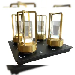 Lanta Gastro Tischlampe Gold - 4 Lampen mit kabelloser Ladestation