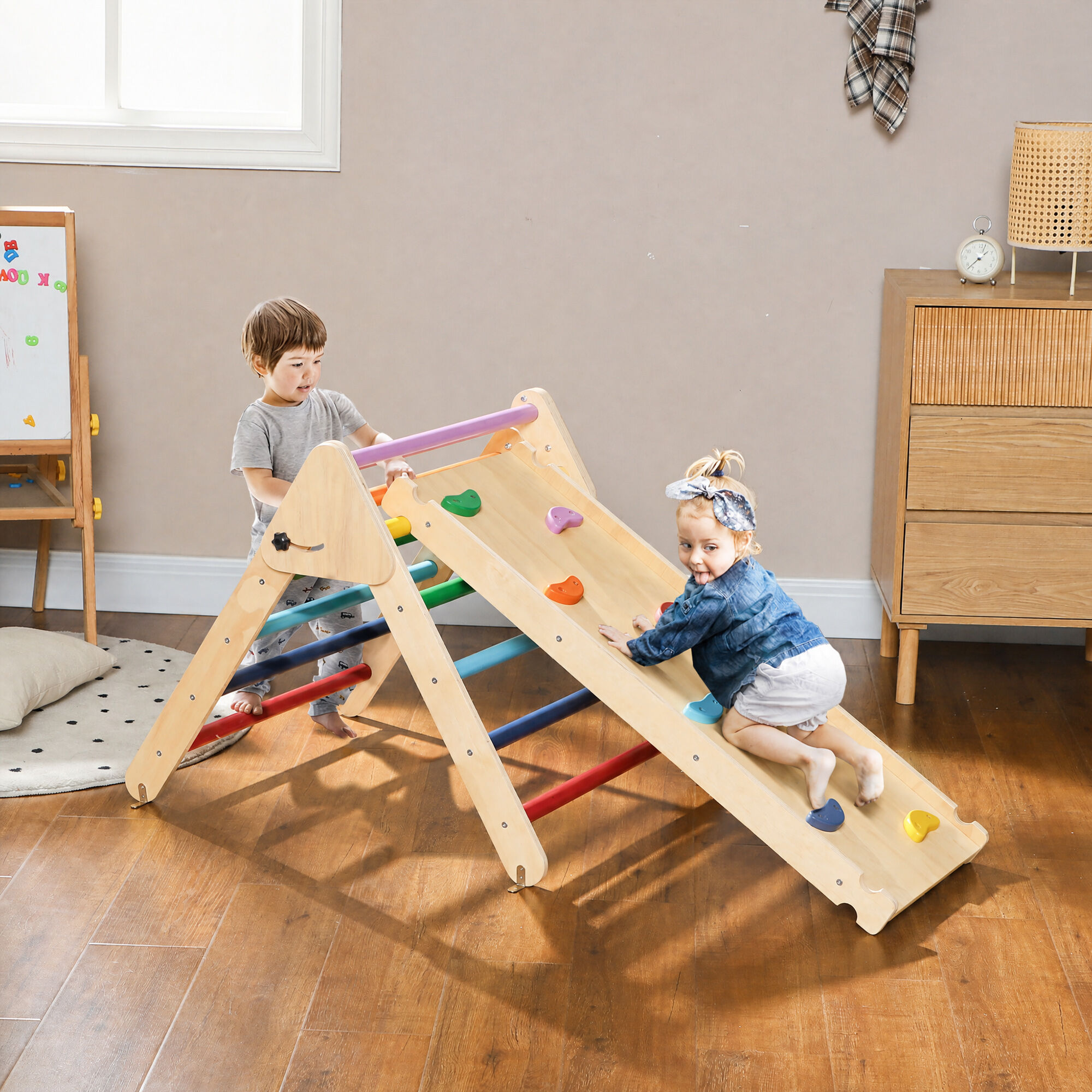 Altro Gioco Da Arrampicata Con Triangolo E Pannello Scivolo Ed Arrampicata, Per Bambini 18-48 Mesi, Multicolore