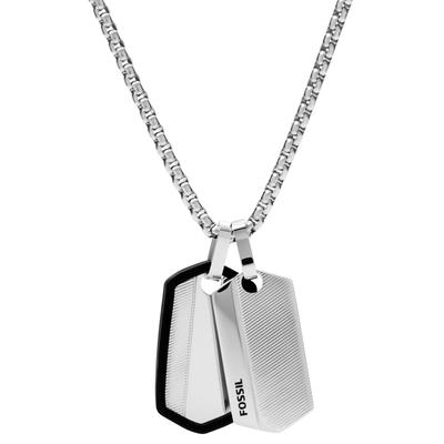 Kette mit Anhänger FOSSIL "Schmuck Geschenk Edelstahl Halskette VINTAGE CASUAL", schwarz (edelstahlfarben, schwarz), Halsketten, Damen, Edelstahl, L: 66 B: 2,8mm, B:2,8mm
