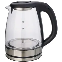 Eva- Kochen und Haushalt Eva EK9027 WasserkocherGlasEdelstahl, 1,7 l, 1500 W, Wasserkocher, Transparent, Silber