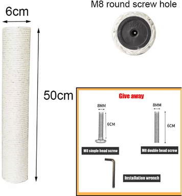 Inspire Picks DIY PVC Cat Scratching Post Replacement With Natural Sisal Rope 50x6cm
