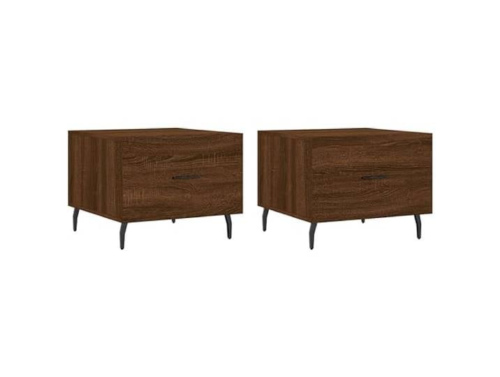 fsahslih Couchtisch 2er Set Braun Eichen-Optik 50x50x40 cm Beistelltisch Praktisches 2er Set Beistelltische mit Schublade in Holzoptik und Eisenbeinen für Wohnzimmer und Flur.