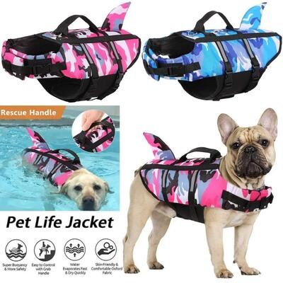 Uplifted Finds Professional Dog Life Jacket   Shark & Camouflage Pet Swimming Vest   High Visibility Safety Swimwear With Rescue Handle fuchsia xs