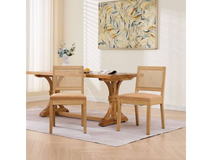 NuvlaGu – Lot de 2 chaises de salle à manger - dossier en Rotin assise rembourrée – 56x48x86 5 cm – Marron