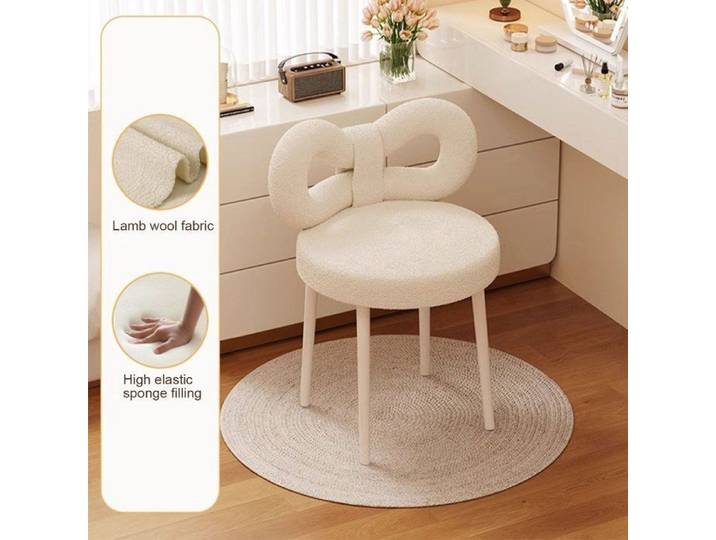 Chaise de coiffeuse - WILITTO - Simili-laine - Moderne et épuré - dossier incurvé - max 150kg - salon chambre - 37x37x68cm - Blanc