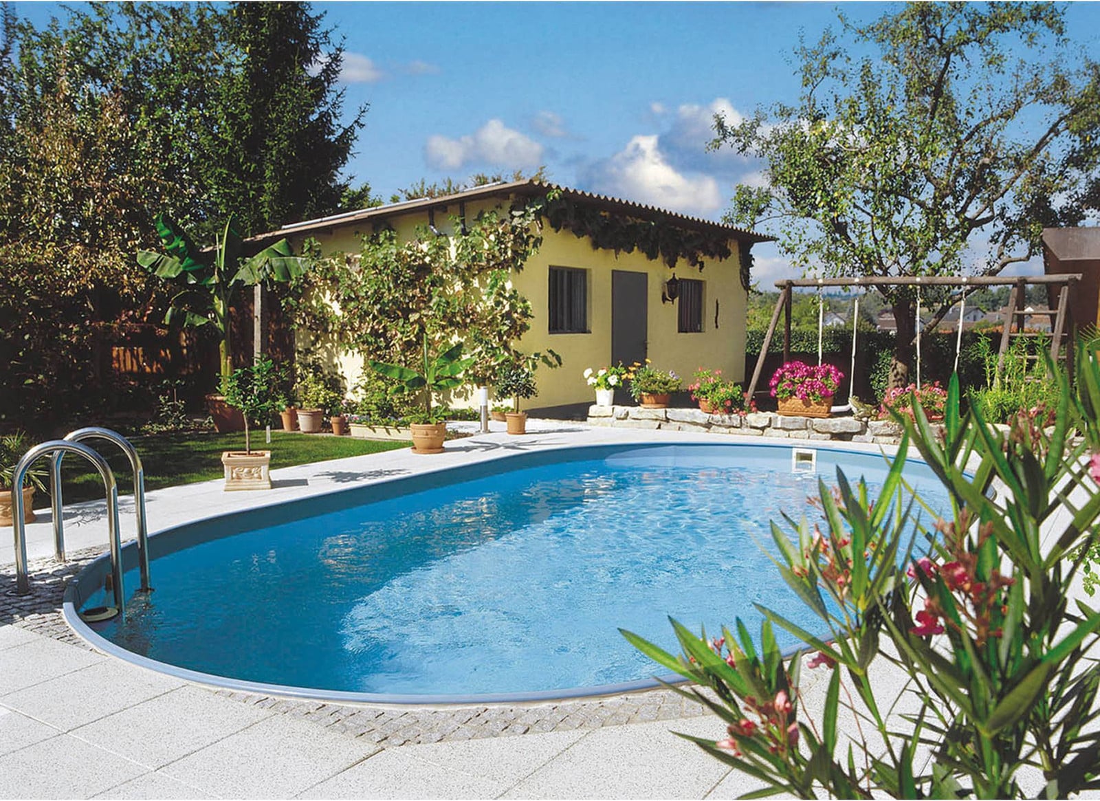 Planet Pool Ovaal Stalen Wandzwembad Wit met Blauwe Folie B/D/H: 600 x 320 x 150 cm