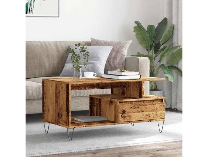 Table basse rectangulaire - vidaxl - Vieux bois - 90x49x45 cm - Bois d'ingénierie - Métal - Capacité 60 kg