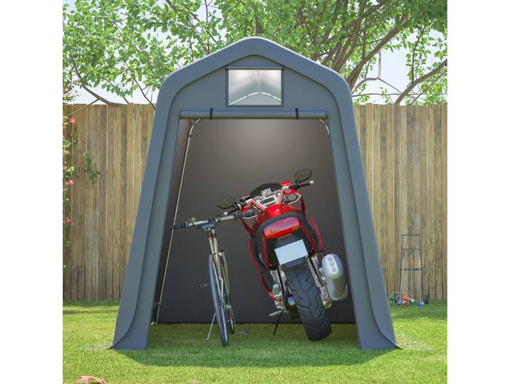 Abri de jardin extérieur 8×6 pieds, abri à outils multifonctionnel, abri pour vélos et carport, imperméable avec stores enrouleurs, résistant aux UV et au vent