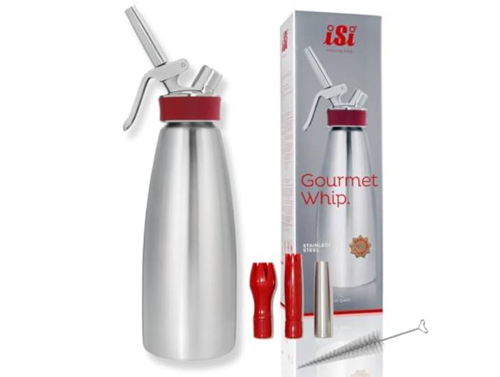 iSi Gourmet Whip Sahnespender 1 L, Alle Teile spülmaschinenfest, Körper aus hochwertigem Edelstahl, Betrieb mit iSi Sahnekapseln, Für Sahne, warme und kalte Saucen, Suppen, Espumas, Desserts