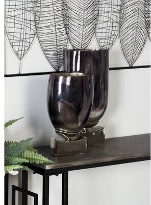 Studio 350 "Modern Oval Glass Vase with Aluminum Stand 8"" x 14"""