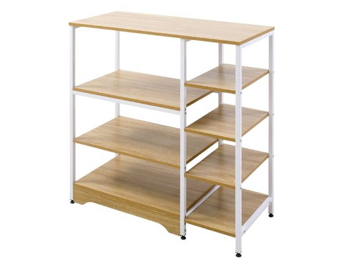 CollaHausse Étagère de Cuisine Basse Gain de Place Style Industriel 7 Étagères Métal et Bois 90x40x95 cm Blanc
