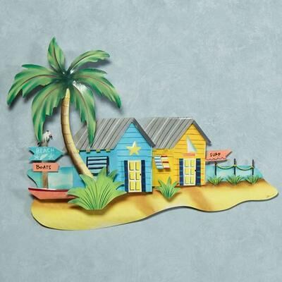 T.i./New Metal Design Blue Beach Bungalow 1 Wall Art , Blue