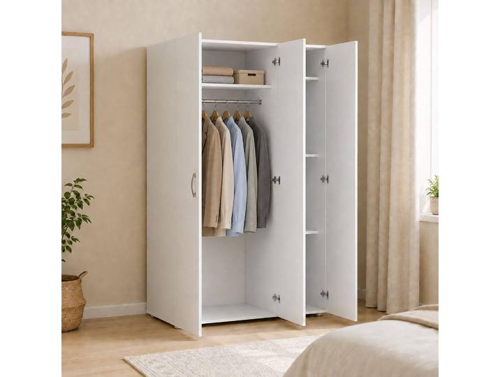 Pettineo - Garde-robe 3 Portes\, 111x52 cm Blanc\, Porte-manteaux