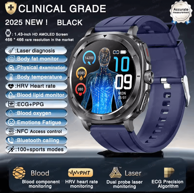 Inspire Curations VitalTrack Pro ECG Smartwatch With Blood Pressure & Body Health Monitoring blue