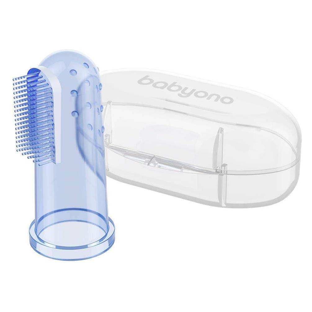 Babyono Baby Finger Toothbrush Silicone Finger Teeth Cleaning Dental Care Set with Storage Box Blue (1x) (ONO-723.02)