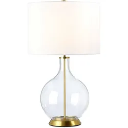 Elstead Elstead Lighting Tischleuchte Orb E27 60W Glas, Stahl, Kunstleinen, Altmessing H:67cm B:36cm Ø36cm ORB-CLEAR-AB-WHT
