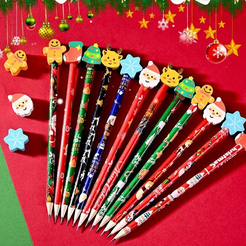 INF Crayons de Noël HB - Crayons avec gomme décorative de Noël pour un plaisir festif