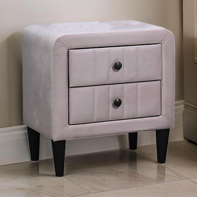 Benjara Rheo Nightstand, 2 Drawers, 22 Inch Upholstered in Light Pink Velvet
