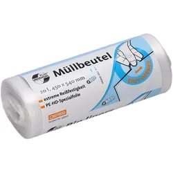DEISS Müllbeutel Universal Plus 20 Liter, 6 my, HDPE, transparent (1 Rolle = 50 ...