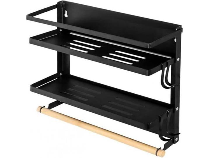 Étagère réfrigérateur - JIANGZHA - Pliable - Acier inoxydable - Installation sans perçage - Noir