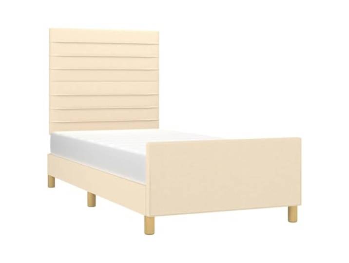 KTHLBRH Bettgestell Creme 100 x 200 cm mit verstellbarem Kopfteil Atmungsaktives Gewebe, Latten aus Sperrholz, robuste Beine, Rückenunterstützung